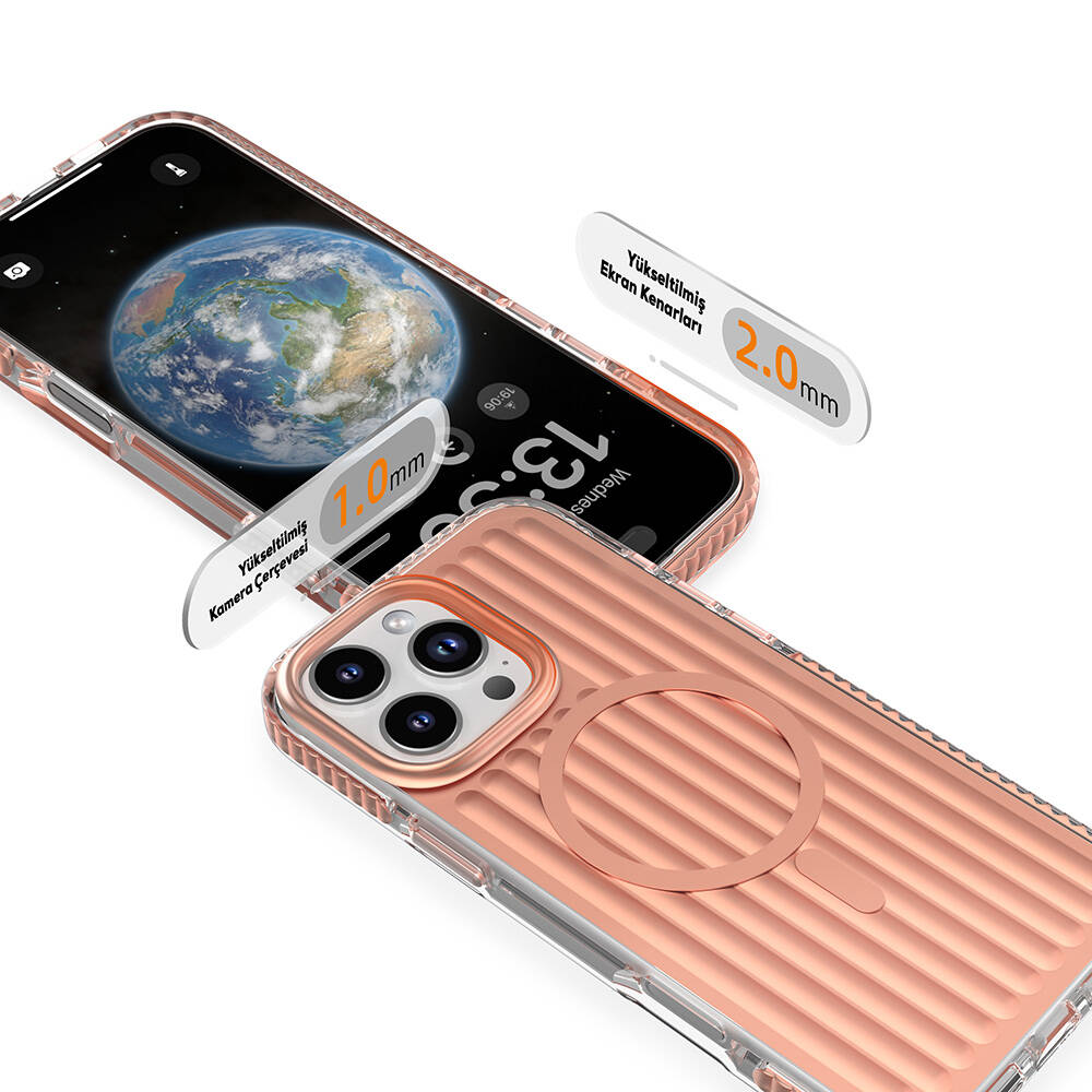 Apple iPhone 16 Pro Uyumlu Kılıf Magsafe Şarj Özellikli Oyuklu Tasarım Mutural Bumpy Clear Kapak - 3