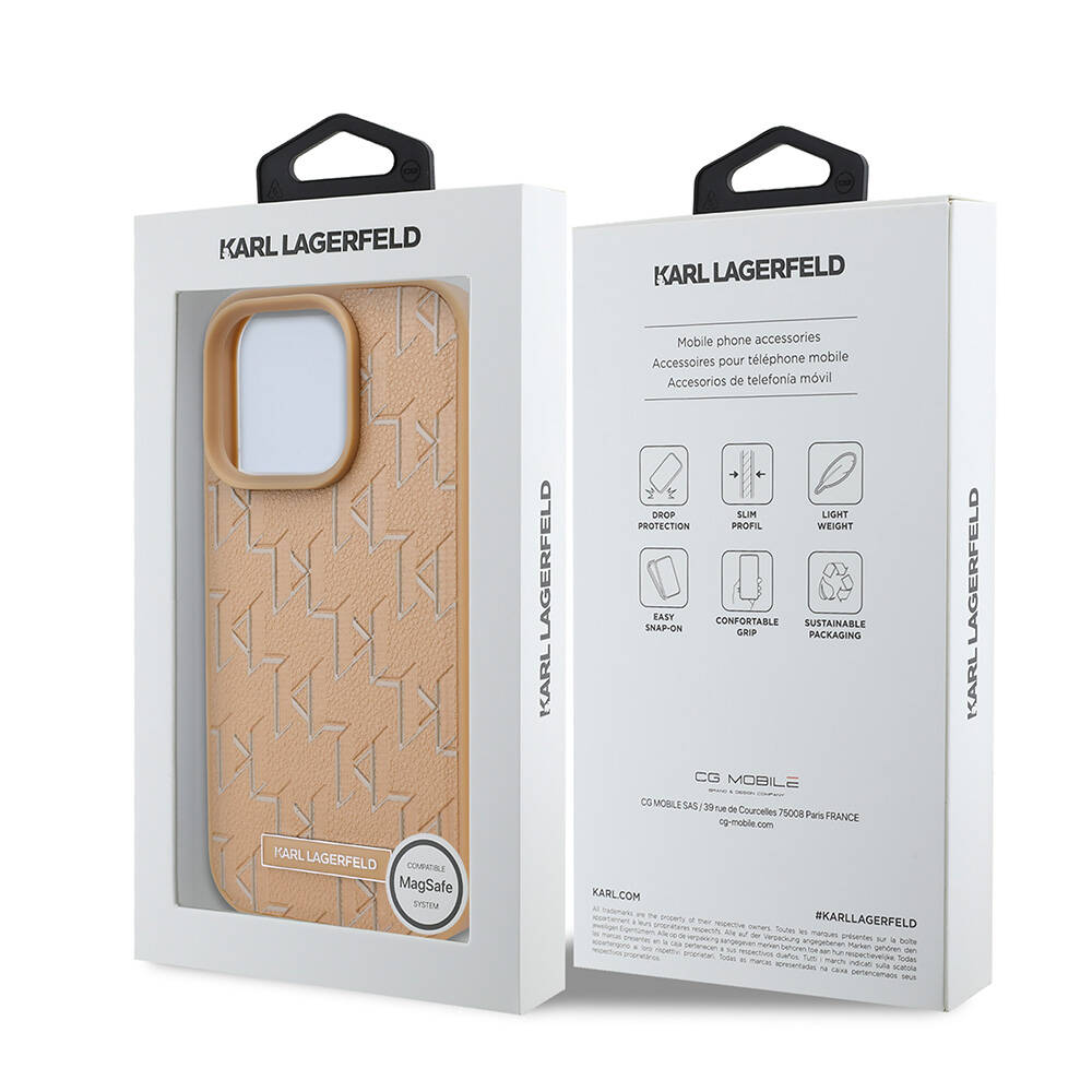 Apple iPhone 16 Pro Uyumlu Kılıf Karl Lagerfeld Orjinal Lisanslı Magsafe Şarj Özellikli KL Yazılı Hot Stamp Kapak - 14