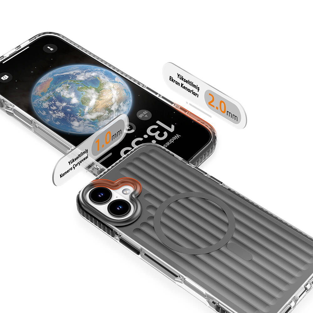 Apple iPhone 16 Uyumlu Kılıf Magsafe Şarj Özellikli Oyuklu Tasarım Mutural Bumpy Clear Kapak - 3