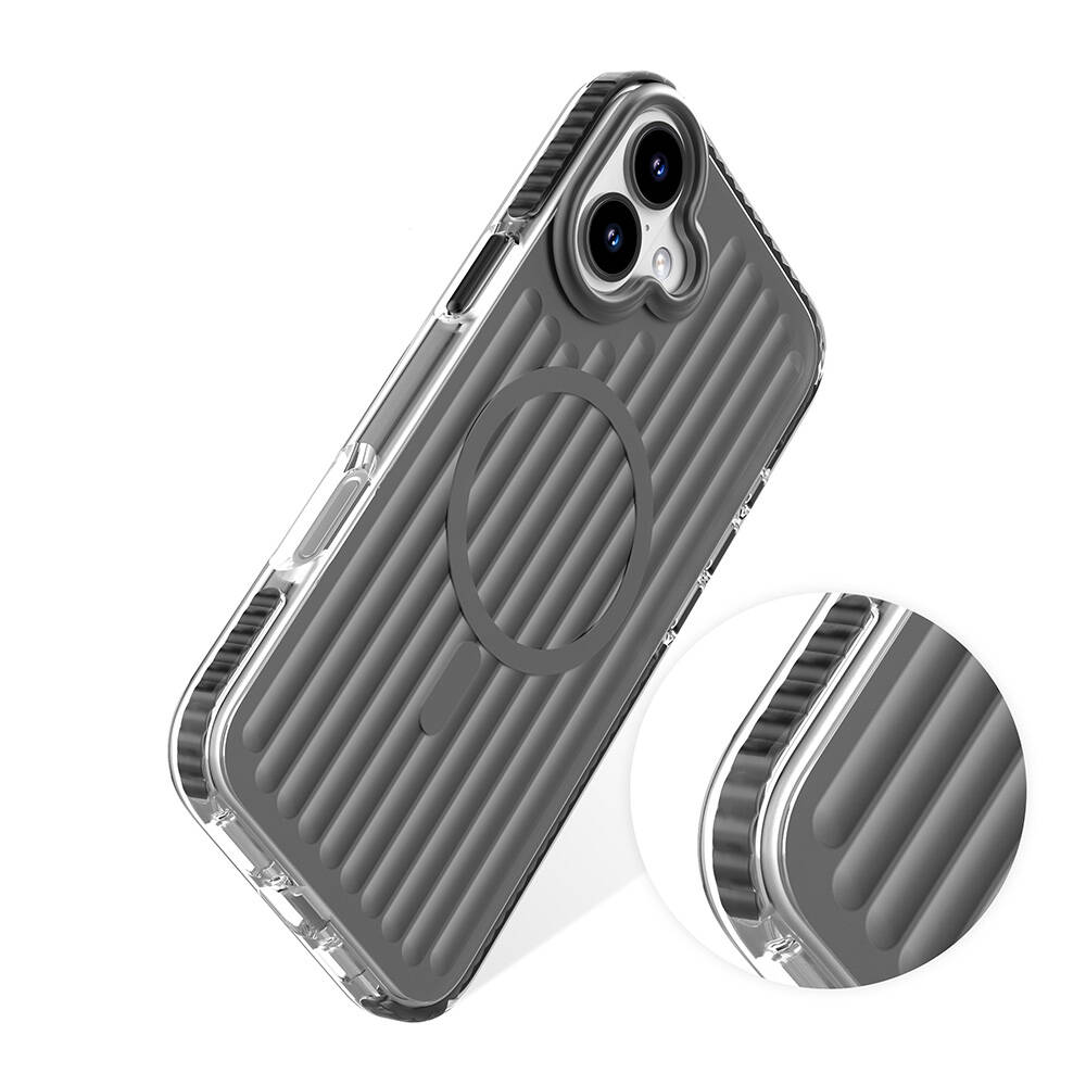 Apple iPhone 16 Uyumlu Kılıf Magsafe Şarj Özellikli Oyuklu Tasarım Mutural Bumpy Clear Kapak - 4