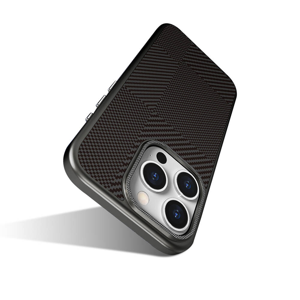 Apple iPhone 16 Pro Uyumlu Kılıf Magsafe Şarj Özellikli Karbon Fiber Desenli Mutural Montage Kapak - 2