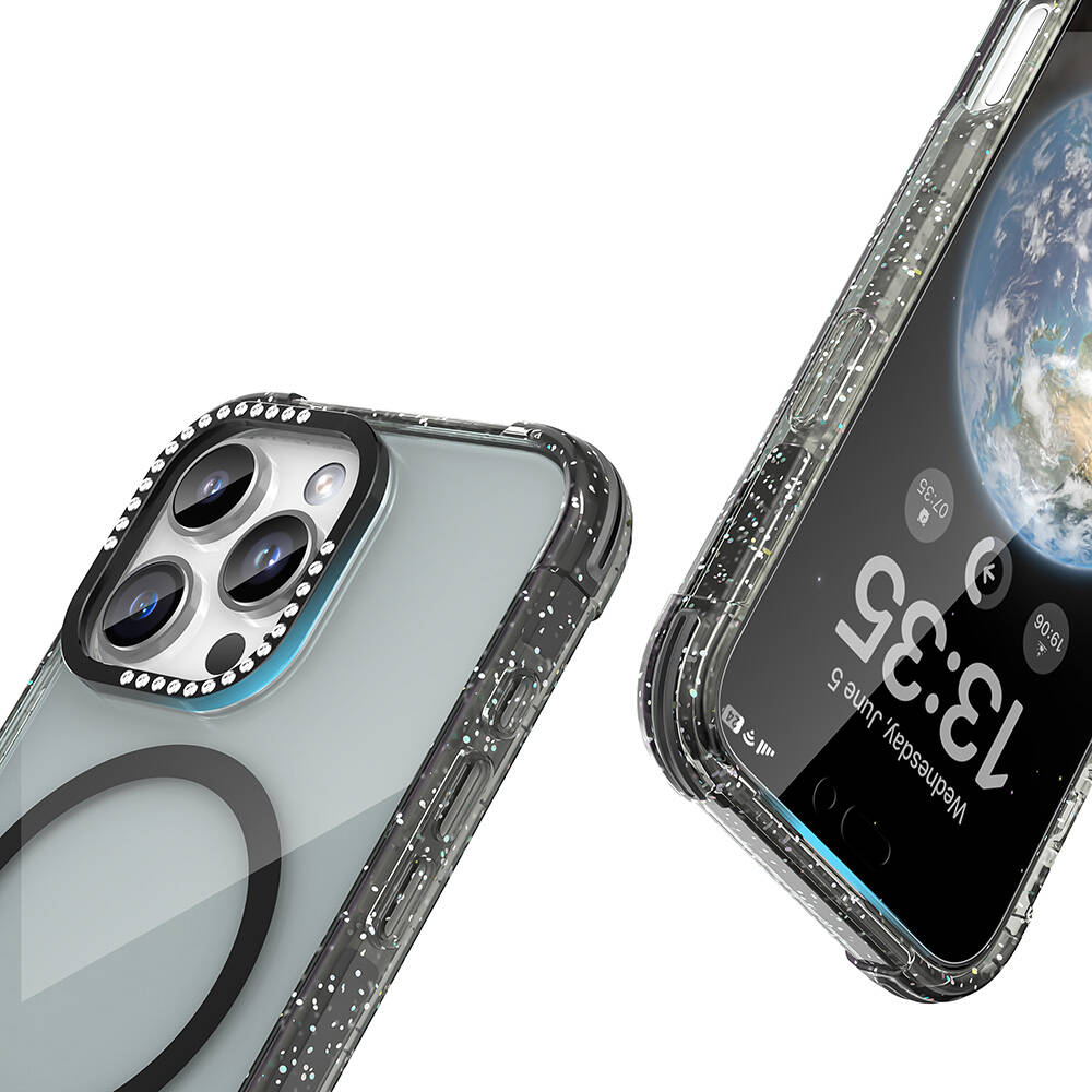 Apple iPhone 16 Pro Max Uyumlu Kılıf Magsafe Şarj Özellikli Taşlı ve Simli Tasarım Mutural Blink Kapak - 4