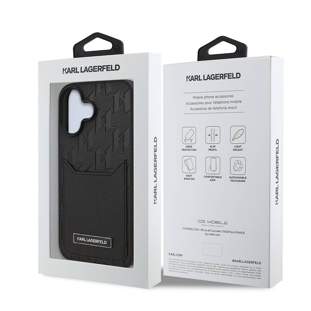 Apple iPhone 16 Uyumlu Kılıf Karl Lagerfeld Orjinal Lisanslı Kartlıklı Cardslot Monogram Kapak - 7
