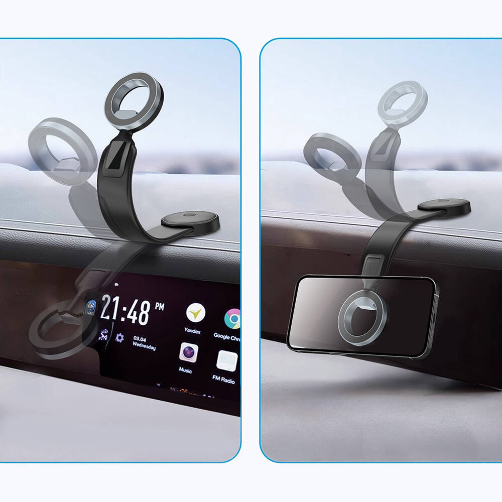 Wiwu Wi-CH053 Mago Serisi Magnetik Magsafe Uyumlu Bükülebilen Eğimi ve Düz Zemin Araç Telefon Tutacağı - 3