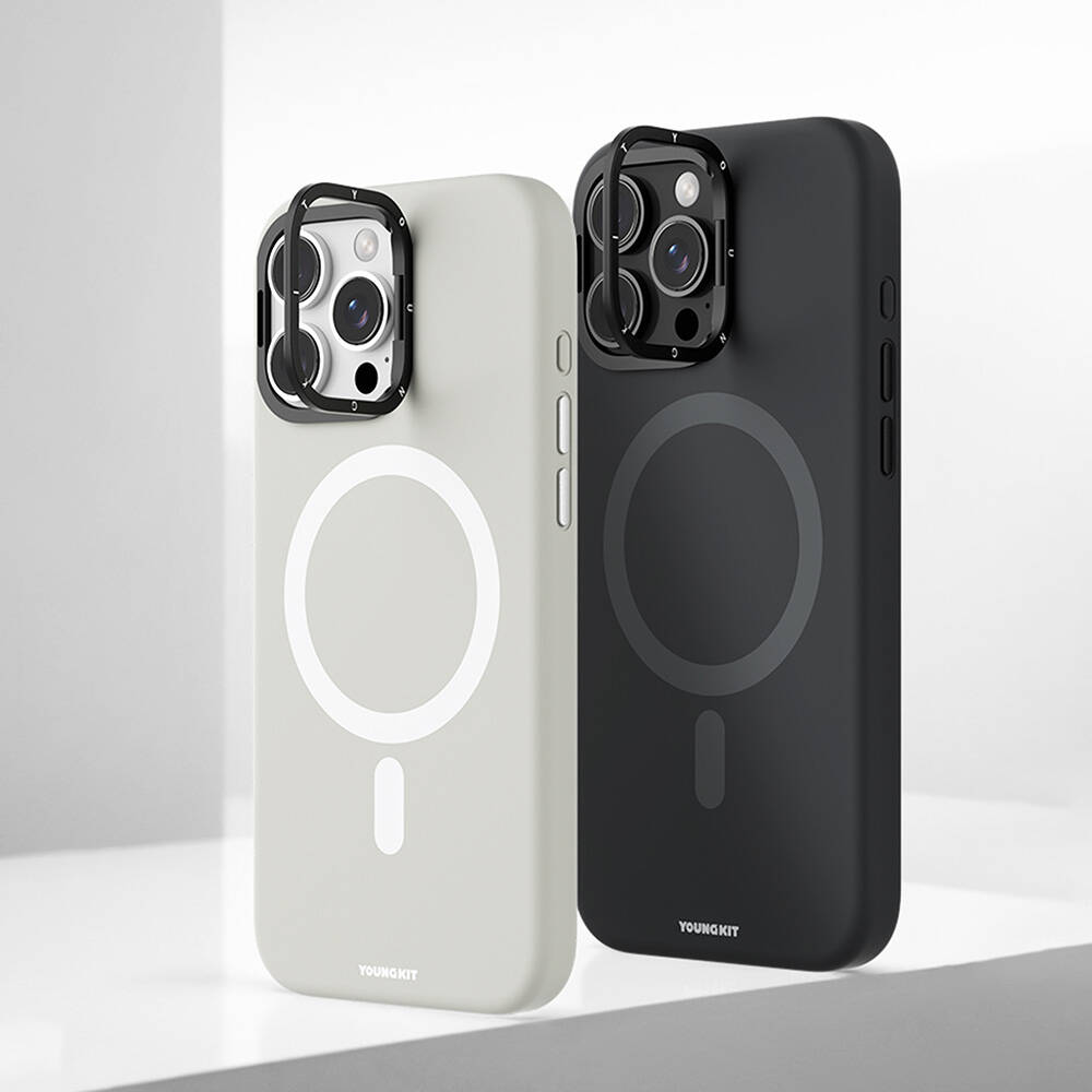 Apple iPhone 16 Pro Max Uyumlu Kılıf Magsafe Şarj Özellikli Kamera Standlı Silikon Youngkit Bitty Cream Kapak - 7