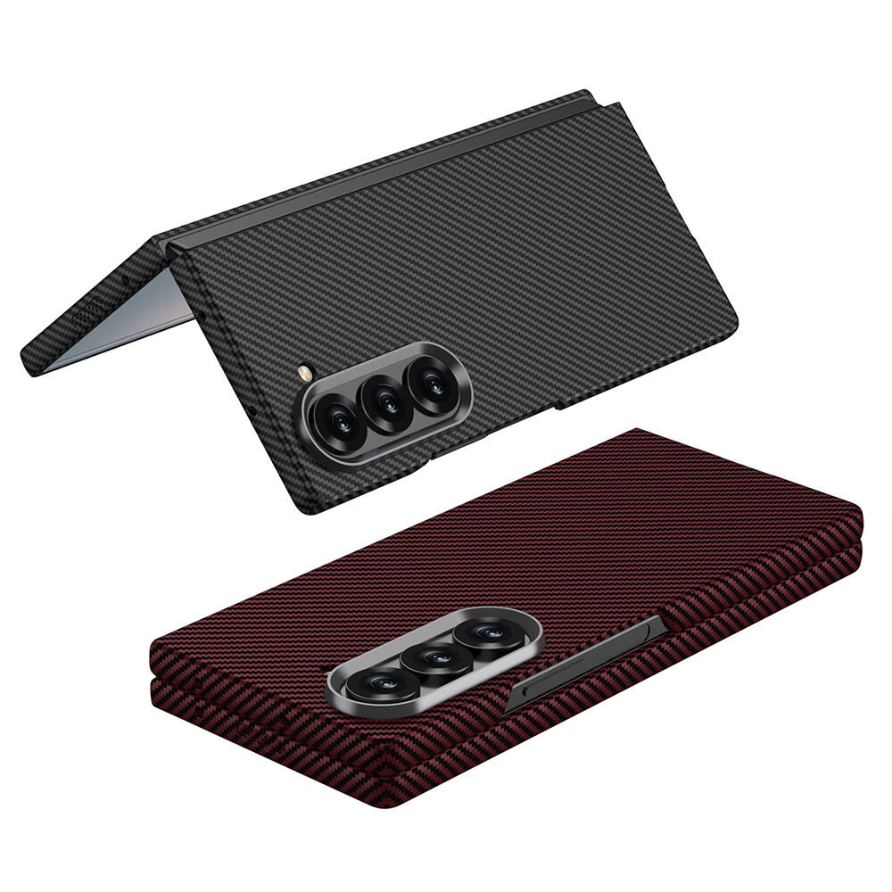 Samsung Galaxy Z Fold 6 Uyumlu Kılıf Kamera Korumalı Karbon Fiber Tasarımlı Arka Yüzey Zore Kıpta Karbon Kapak - 2