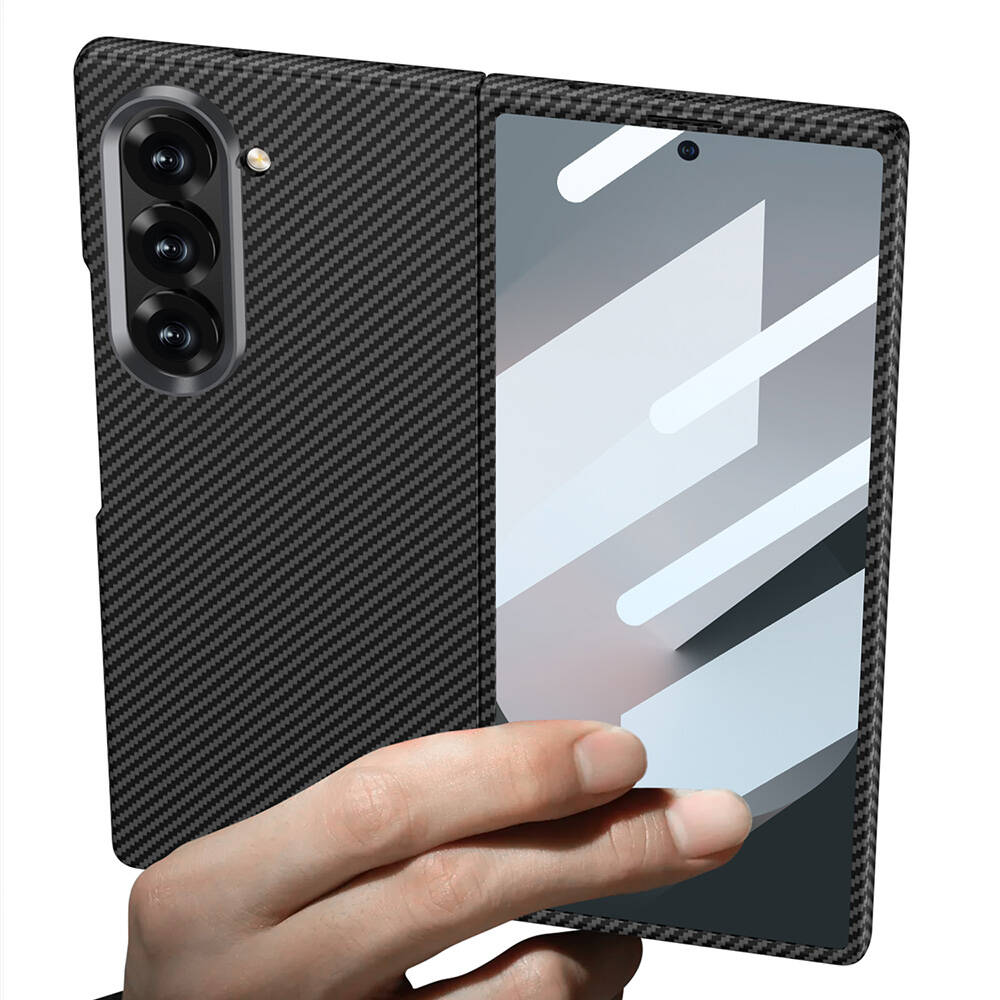 Samsung Galaxy Z Fold 6 Uyumlu Kılıf Kamera Korumalı Karbon Fiber Tasarımlı Arka Yüzey Zore Kıpta Karbon Kapak - 8