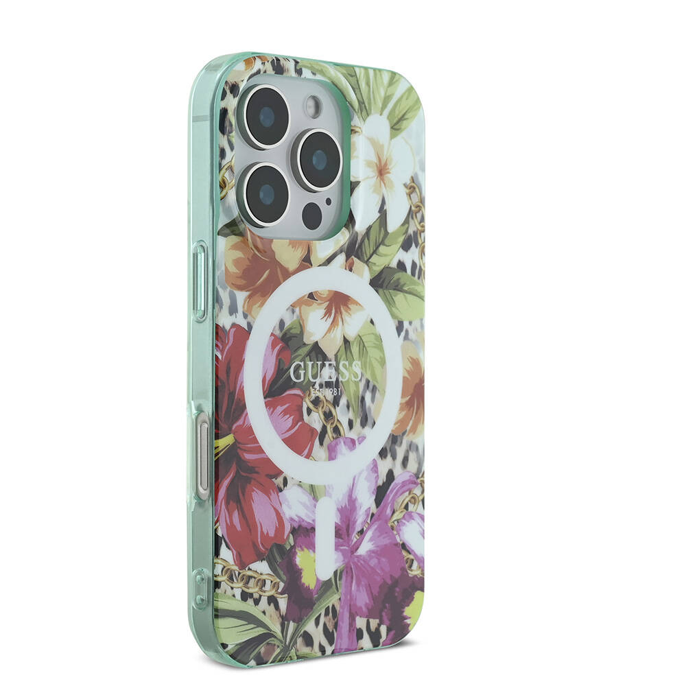 Apple iPhone 16 Pro Uyumlu Kılıf Guess Orjinal Lisanslı Magsafe Şarj Özellikli IML Baskılı Jungle Ring Kapak - 3