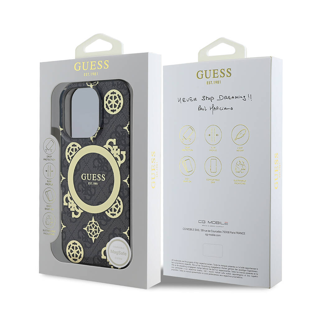 Apple iPhone 16 Pro Max Uyumlu Kılıf Guess Orjinal Lisanslı Magsafe Şarj Özellikli IML Peony ve 4G Desenli Klasik Logolu Kapak - 14