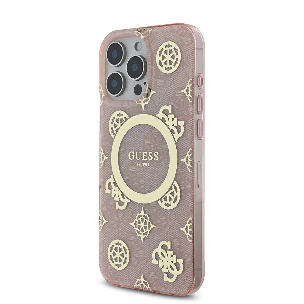 Apple iPhone 16 Pro Max Uyumlu Kılıf Guess Orjinal Lisanslı Magsafe Şarj Özellikli IML Peony ve 4G Desenli Klasik Logolu Kapak - 16