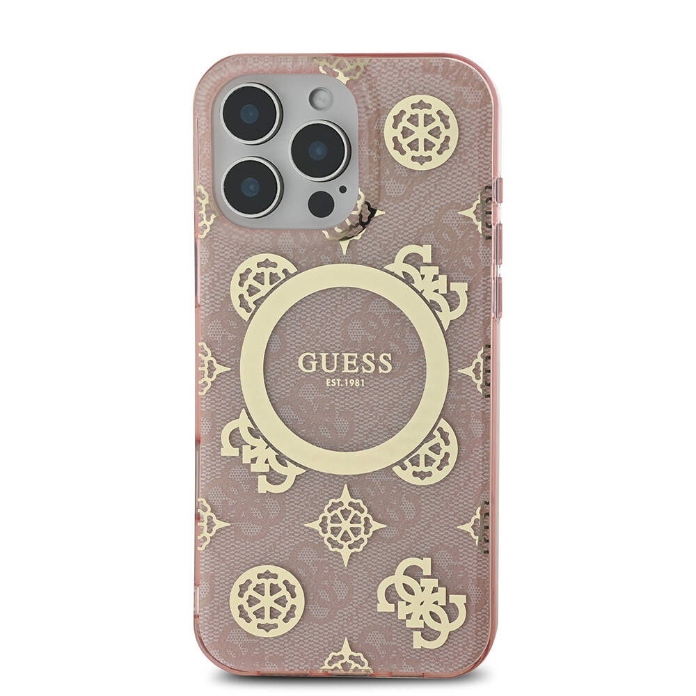 Apple iPhone 16 Pro Max Uyumlu Kılıf Guess Orjinal Lisanslı Magsafe Şarj Özellikli IML Peony ve 4G Desenli Klasik Logolu Kapak - 17