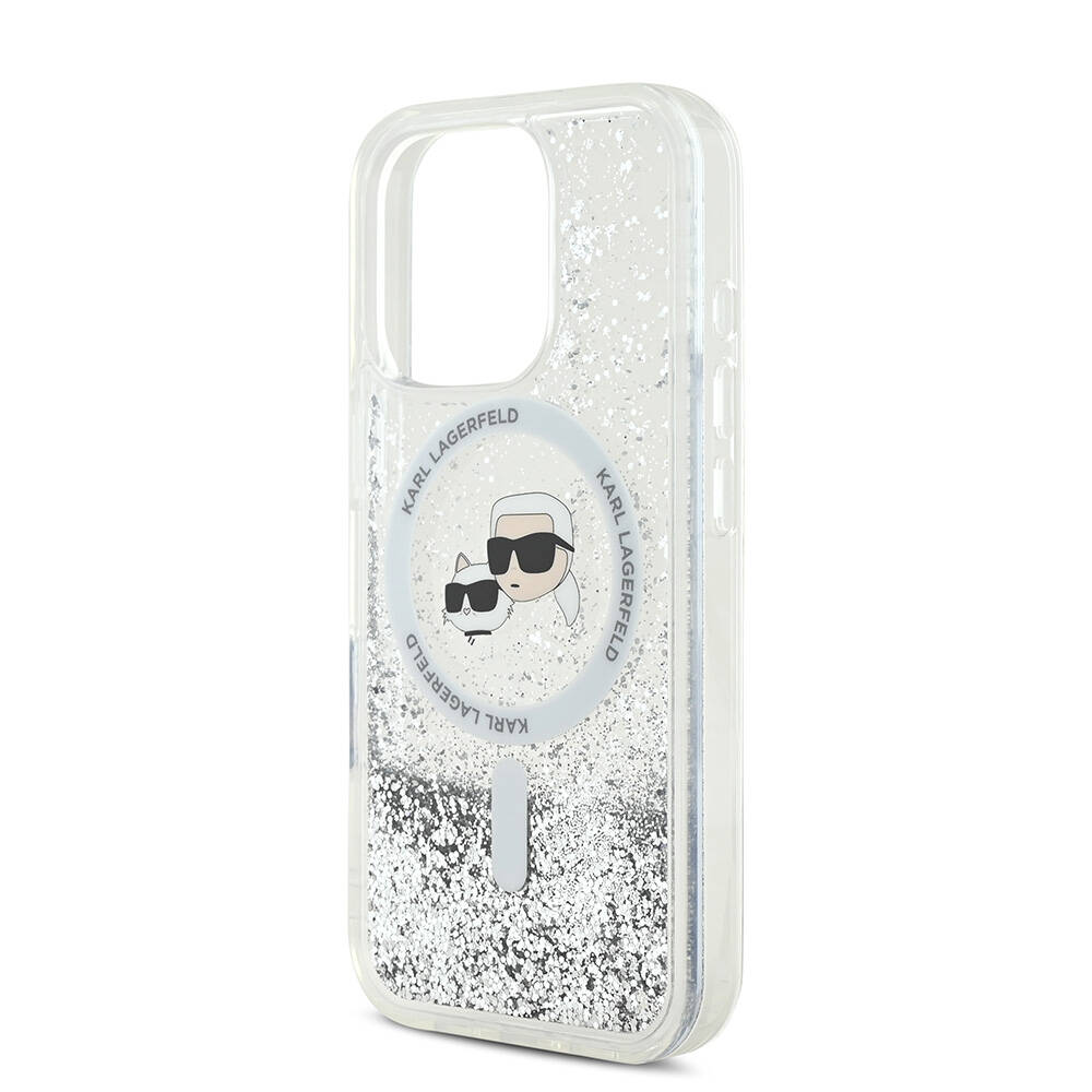 Apple iPhone 16 Pro Uyumlu Kılıf Karl Lagerfeld Orjinal Lisanslı Magsafe Şarj Özellikli Sıvılı Simli KC Heads Kapak - 4