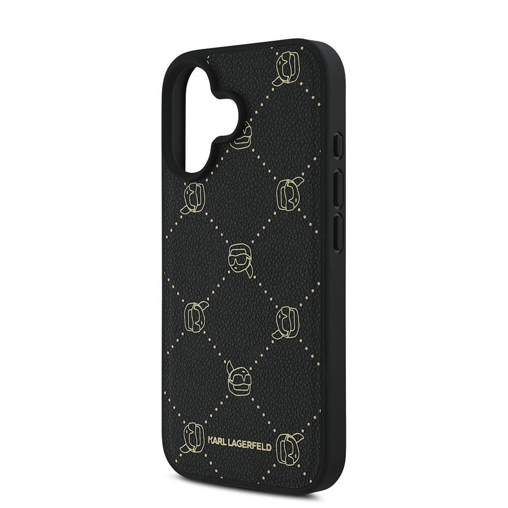 Apple iPhone 16 Uyumlu Kılıf Karl Lagerfeld Orjinal Lisanslı Magsafe Şarj Özellikli PU Deri Karl Heads Desenli Klasik Logolu Kapak - 5