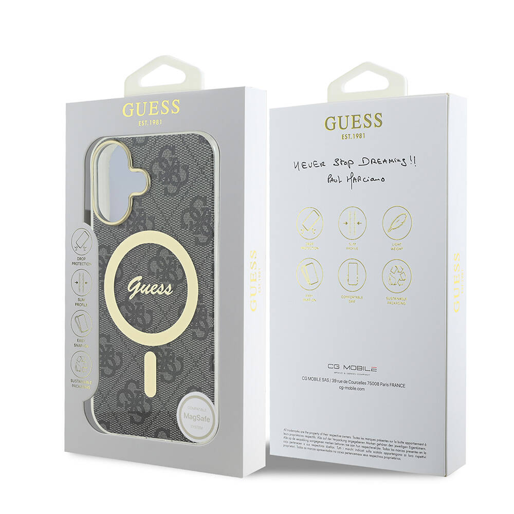 Apple iPhone 16 Plus Uyumlu Kılıf Guess Orjinal Lisanslı Magsafe Şarj Özellikli Yazı Logolu 4G Desenli Kapak - 23