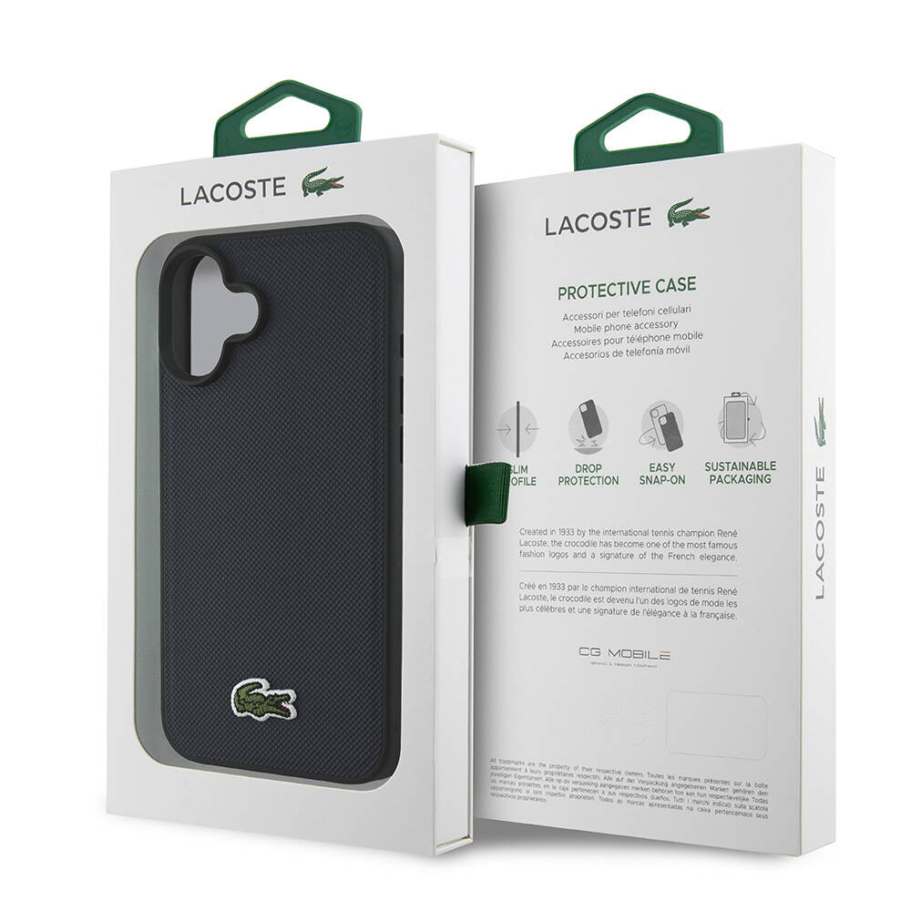 Apple iPhone 16 Uyumlu Kılıf Lacoste Orjinal Lisanslı PU Pike Desenli Arka Yüzey İkonik Timsah Dokuma Logolu Kapak - 7