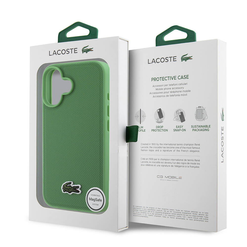 Apple iPhone 16 Uyumlu Kılıf Lacoste Orjinal Lisanslı PU Pike Desenli Arka Yüzey İkonik Timsah Dokuma Logolu Kapak - 11