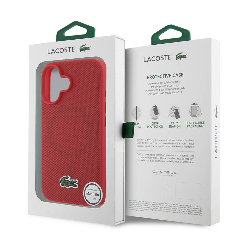 Apple iPhone 16 Uyumlu Kılıf Lacoste Orjinal Lisanslı PU Pike Desenli Arka Yüzey İkonik Timsah Dokuma Logolu Kapak - 22
