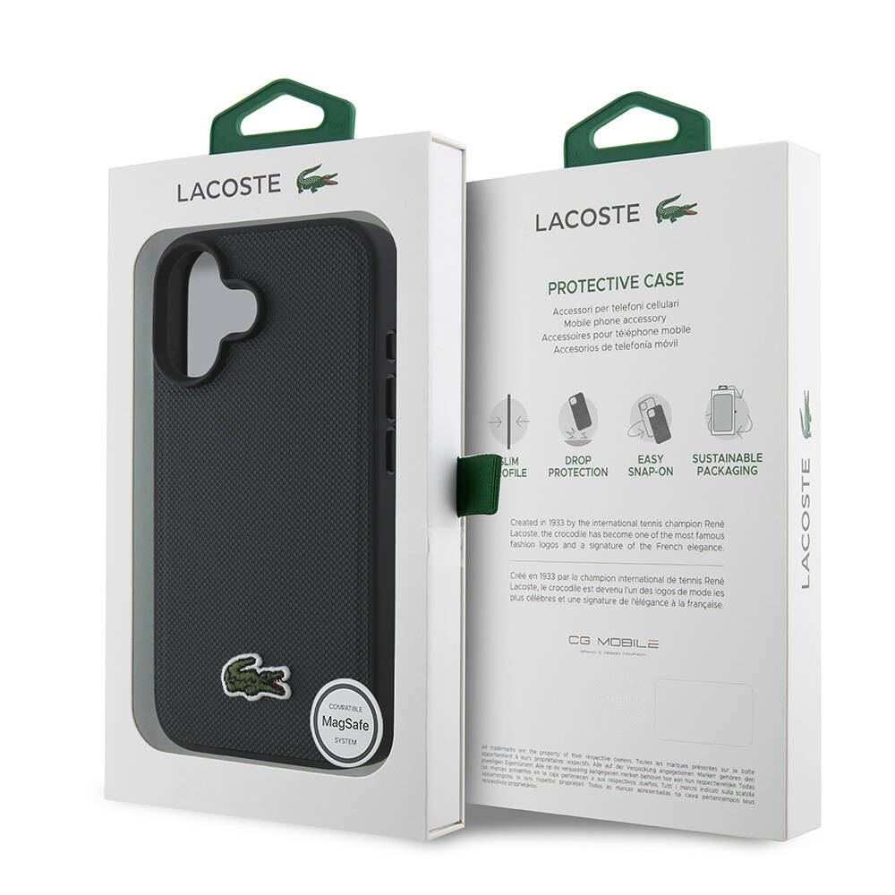 Apple iPhone 16 Uyumlu Kılıf Lacoste Orjinal Lisanslı PU Pike Desenli Arka Yüzey İkonik Timsah Dokuma Logolu Kapak - 30