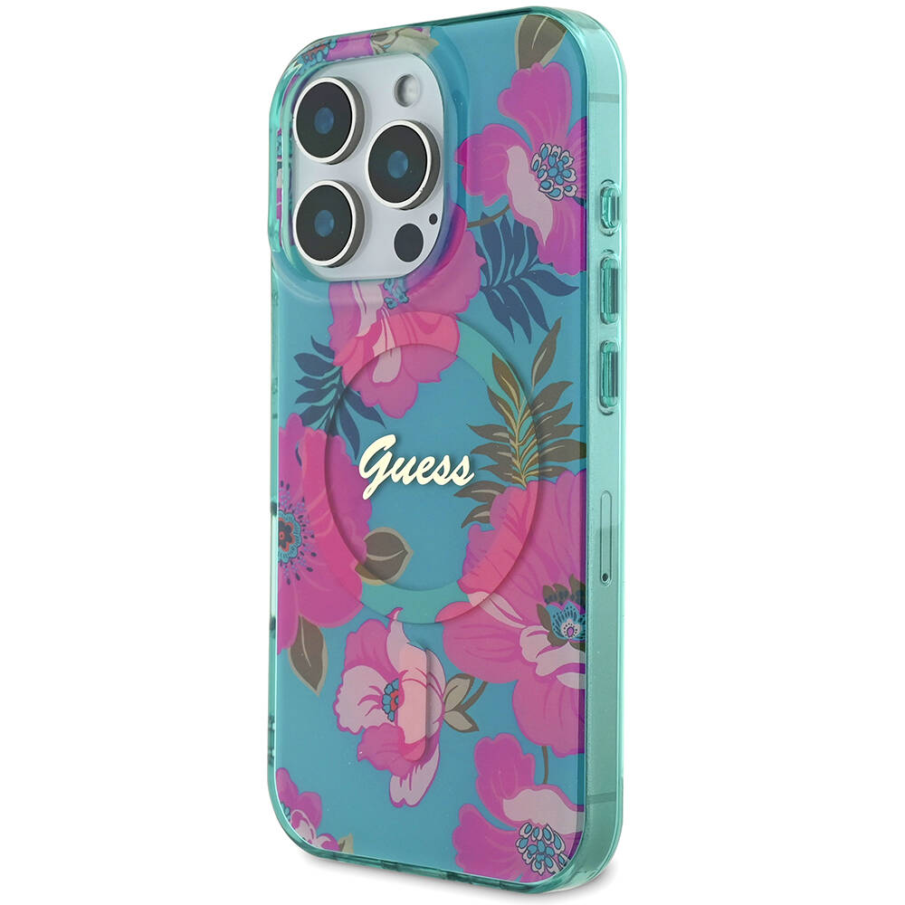 Apple iPhone 16 Pro Uyumlu Kılıf Guess Orjinal Lisanslı Magsafe Şarj Özellikli Flower Tone On Tone Ring Kapak - 1