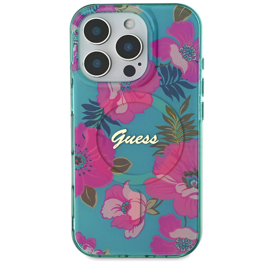 Apple iPhone 16 Pro Uyumlu Kılıf Guess Orjinal Lisanslı Magsafe Şarj Özellikli Flower Tone On Tone Ring Kapak - 2