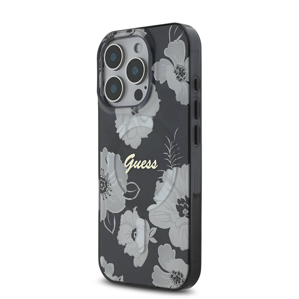 Apple iPhone 16 Pro Uyumlu Kılıf Guess Orjinal Lisanslı Magsafe Şarj Özellikli Flower Tone On Tone Ring Kapak - 9