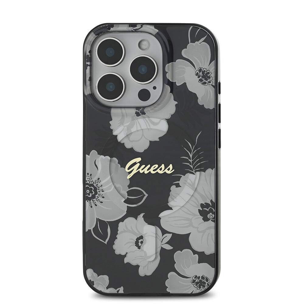 Apple iPhone 16 Pro Uyumlu Kılıf Guess Orjinal Lisanslı Magsafe Şarj Özellikli Flower Tone On Tone Ring Kapak - 10