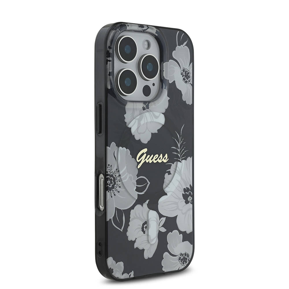 Apple iPhone 16 Pro Uyumlu Kılıf Guess Orjinal Lisanslı Magsafe Şarj Özellikli Flower Tone On Tone Ring Kapak - 11