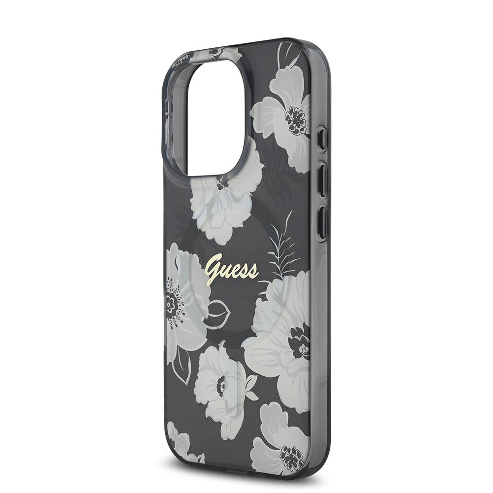 Apple iPhone 16 Pro Uyumlu Kılıf Guess Orjinal Lisanslı Magsafe Şarj Özellikli Flower Tone On Tone Ring Kapak - 13