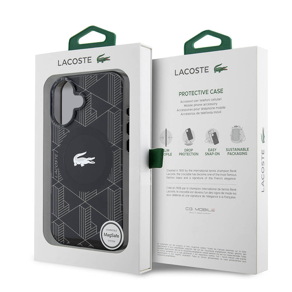 Apple iPhone 16 Uyumlu Kılıf Lacoste Orjinal Lisanslı Magsafe Şarj Özellikli IML Baskılı Gümüş Timsah Logolu Monogram Kapak - 7