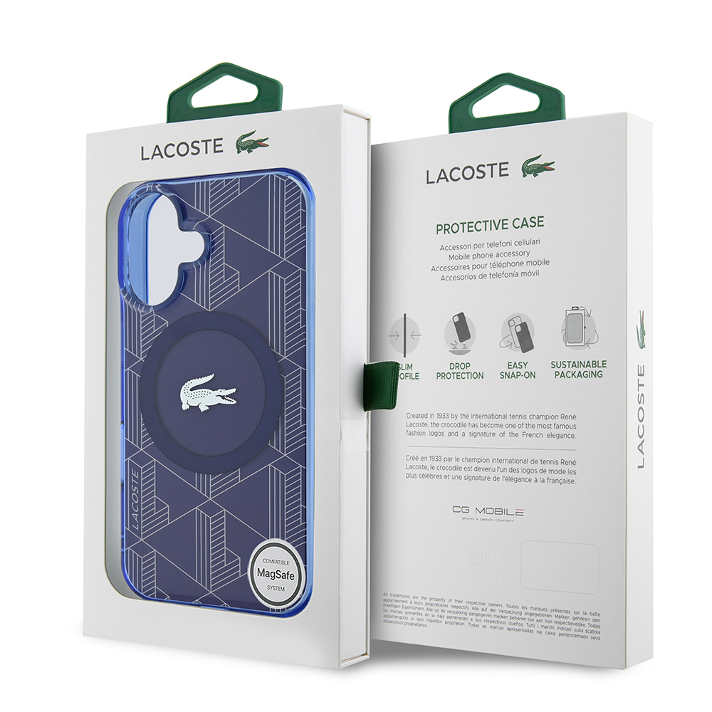 Apple iPhone 16 Uyumlu Kılıf Lacoste Orjinal Lisanslı Magsafe Şarj Özellikli IML Baskılı Gümüş Timsah Logolu Monogram Kapak - 14
