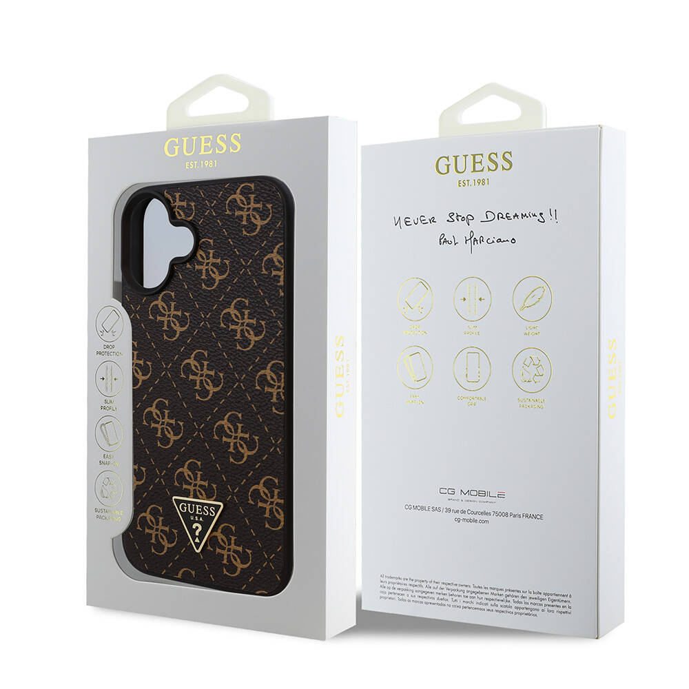 Apple iPhone 16 Plus Uyumlu Kılıf Guess Orjinal Lisanslı PU Deri 4G Desenli Üçgen Logolu Kapak - 7