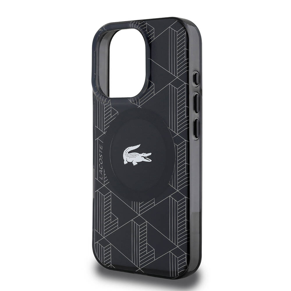 Apple iPhone 16 Pro Max Uyumlu Kılıf Lacoste Orjinal Lisanslı Magsafe Şarj Özellikli IML Baskılı Gümüş Timsah Logolu Monogram Kapak - 5