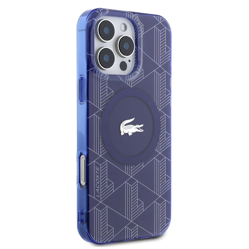 Apple iPhone 16 Pro Max Uyumlu Kılıf Lacoste Orjinal Lisanslı Magsafe Şarj Özellikli IML Baskılı Gümüş Timsah Logolu Monogram Kapak - 11