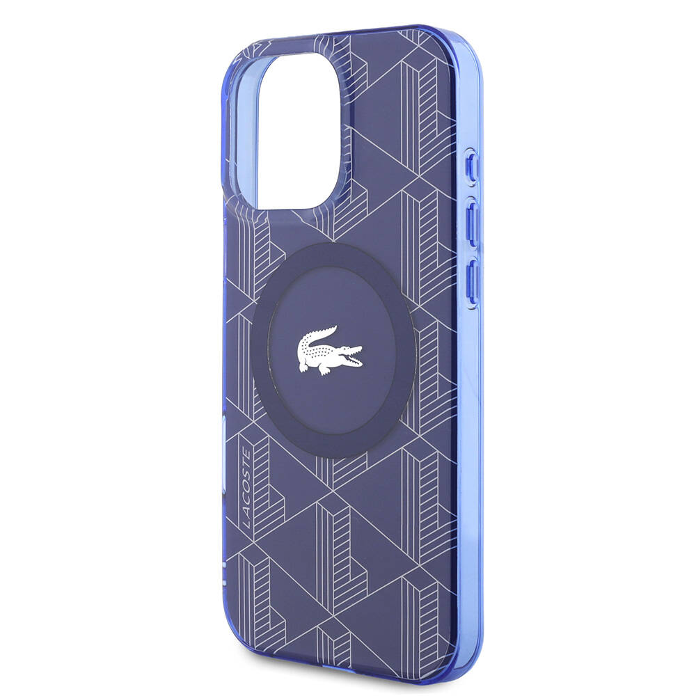 Apple iPhone 16 Pro Max Uyumlu Kılıf Lacoste Orjinal Lisanslı Magsafe Şarj Özellikli IML Baskılı Gümüş Timsah Logolu Monogram Kapak - 13