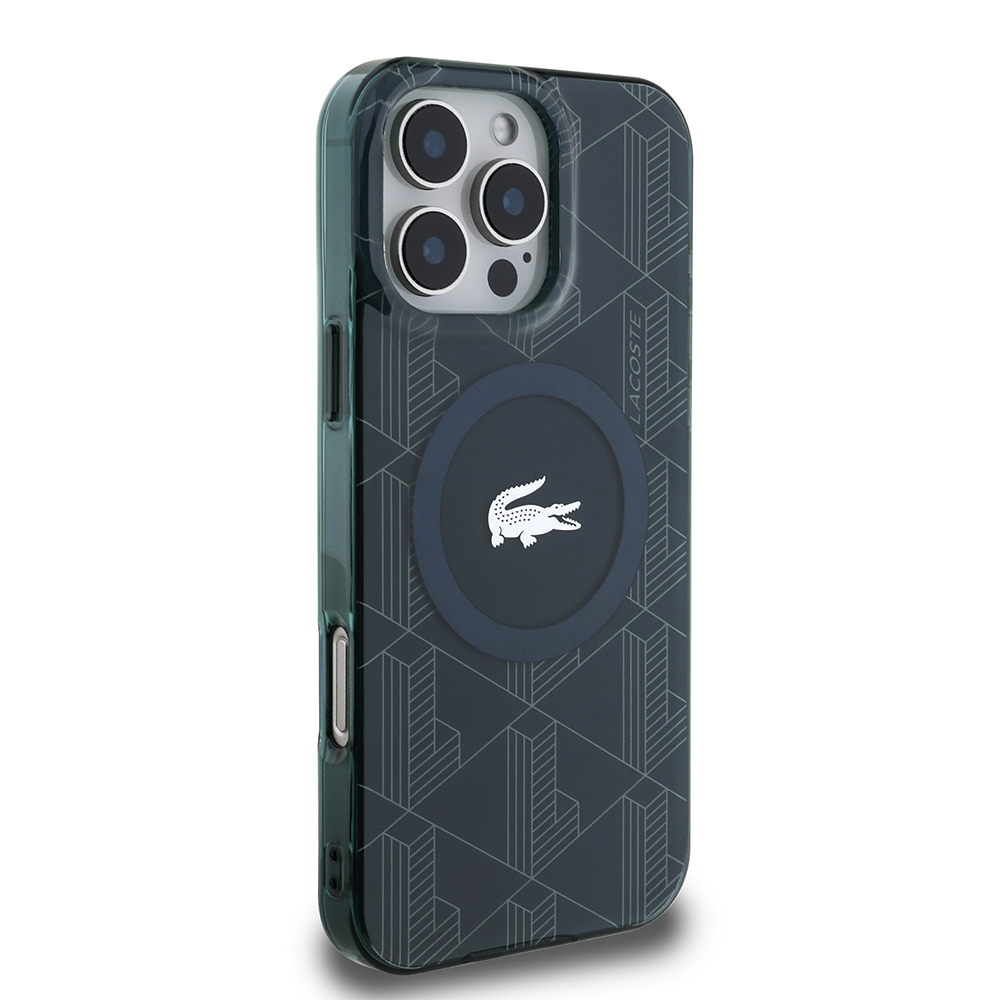 Apple iPhone 16 Pro Max Uyumlu Kılıf Lacoste Orjinal Lisanslı Magsafe Şarj Özellikli IML Baskılı Gümüş Timsah Logolu Monogram Kapak - 18