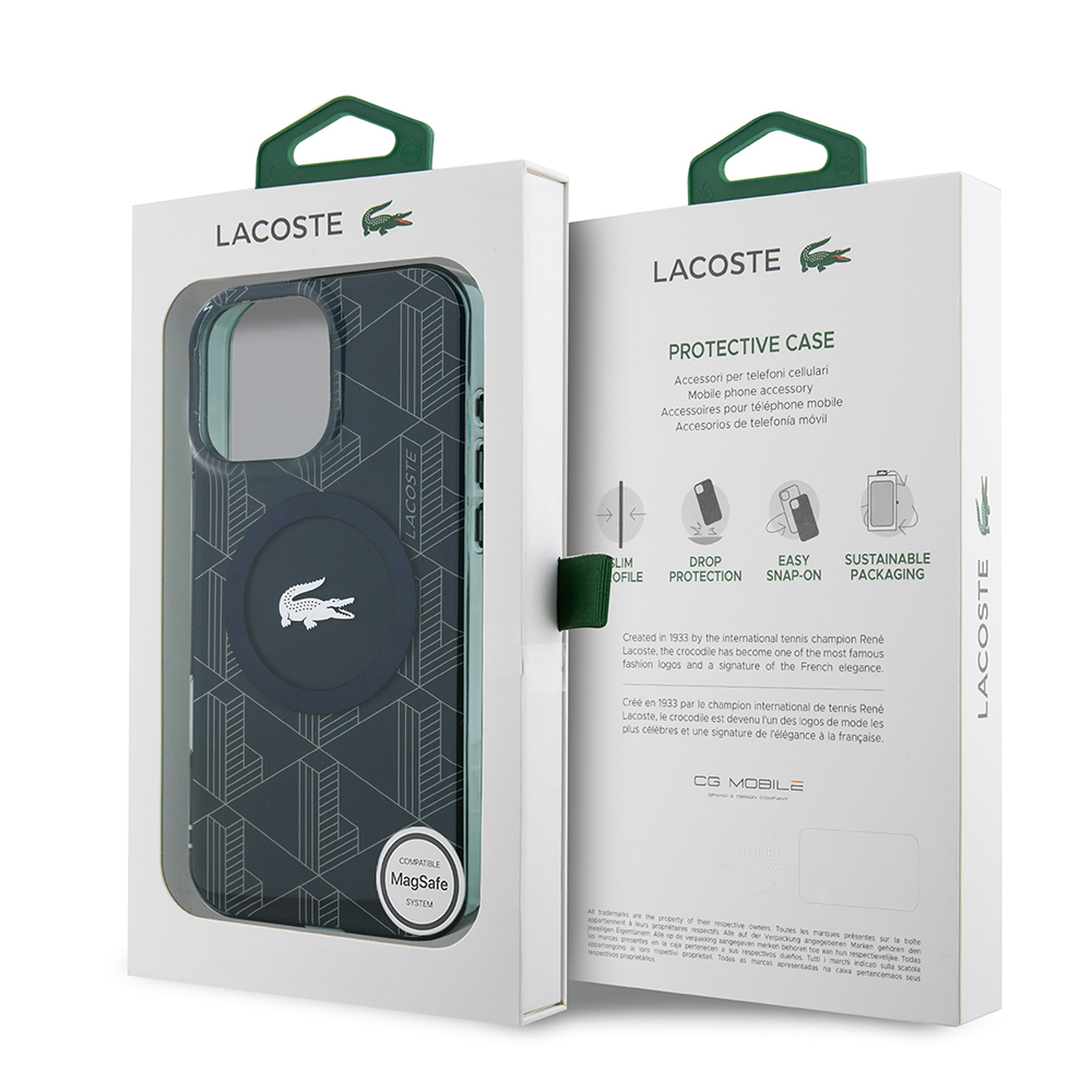 Apple iPhone 16 Pro Max Uyumlu Kılıf Lacoste Orjinal Lisanslı Magsafe Şarj Özellikli IML Baskılı Gümüş Timsah Logolu Monogram Kapak - 22