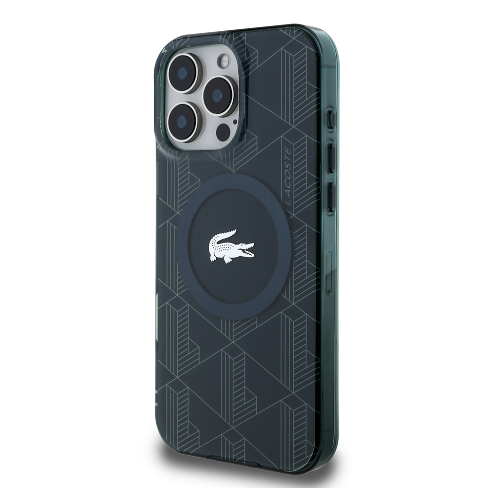 Apple iPhone 16 Pro Uyumlu Kılıf Lacoste Orjinal Lisanslı Magsafe Şarj Özellikli IML Baskılı Gümüş Timsah Logolu Monogram Kapak - 16