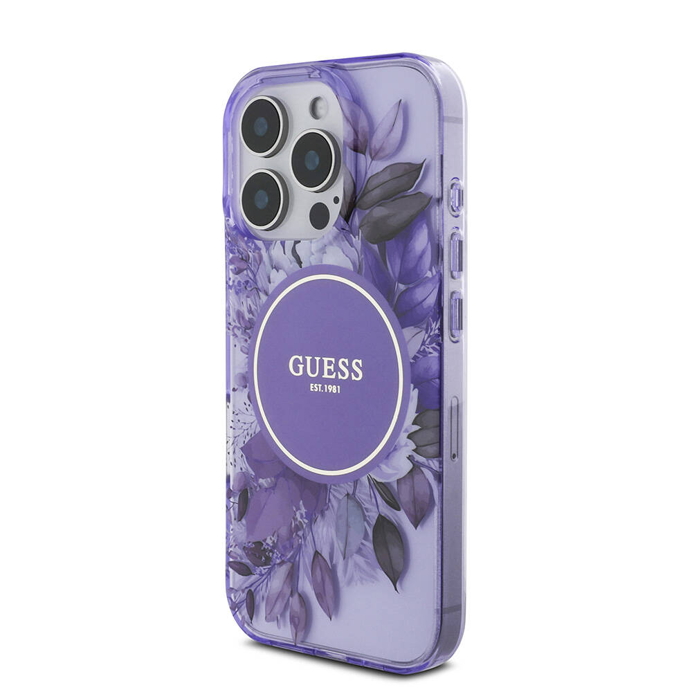 Apple iPhone 16 Pro Uyumlu Kılıf Guess Orjinal Lisanslı Magsafe Şarj Özellikli IML Baskılı Çiçek İnci Bileklikli Kapak - 1