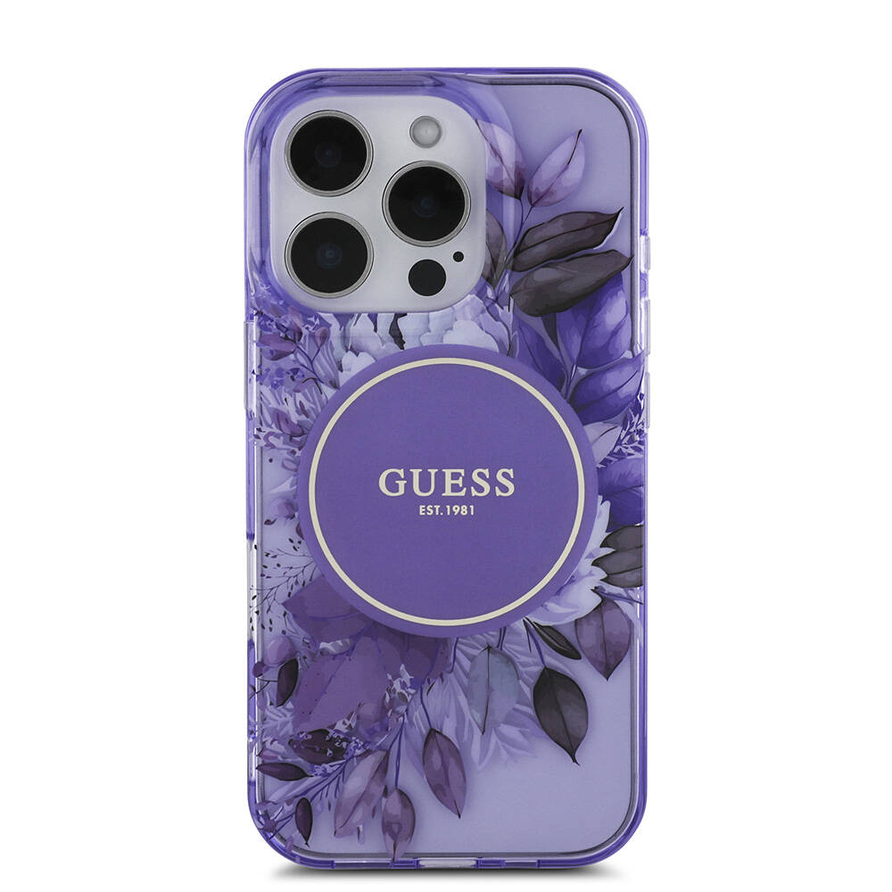 Apple iPhone 16 Pro Uyumlu Kılıf Guess Orjinal Lisanslı Magsafe Şarj Özellikli IML Baskılı Çiçek İnci Bileklikli Kapak - 3