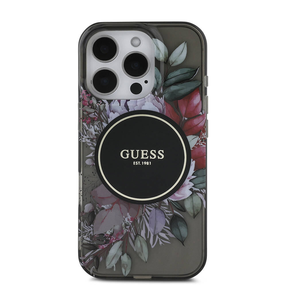 Apple iPhone 16 Pro Uyumlu Kılıf Guess Orjinal Lisanslı Magsafe Şarj Özellikli IML Baskılı Çiçek İnci Bileklikli Kapak - 12