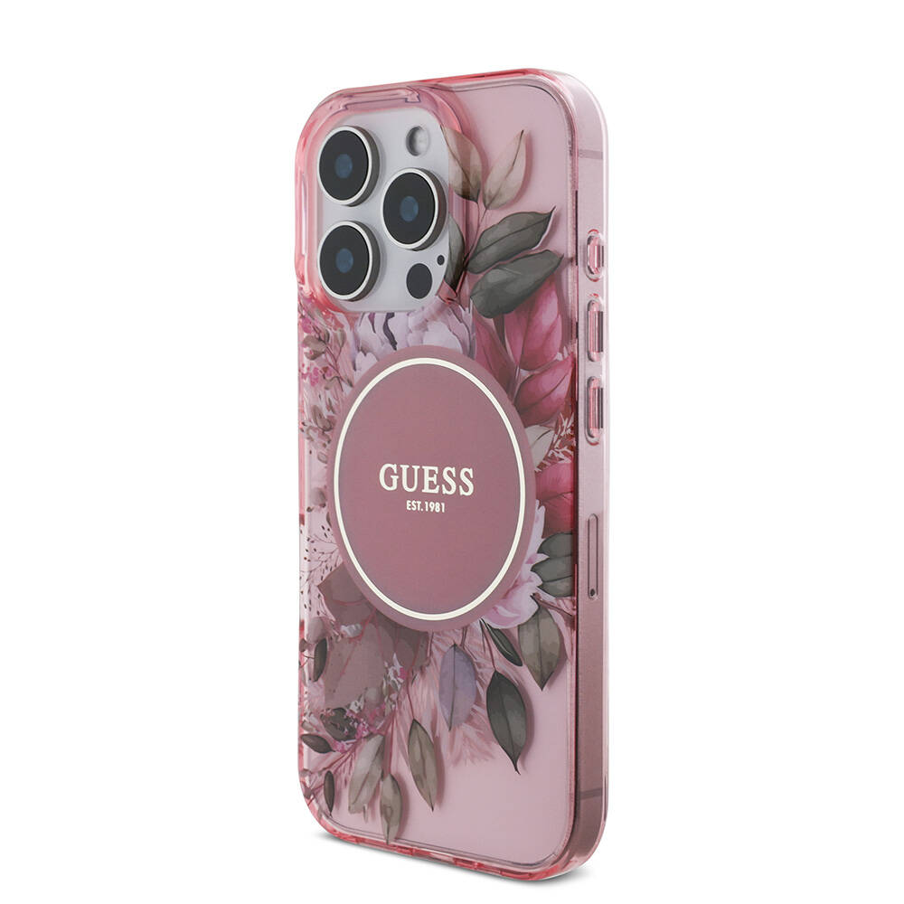 Apple iPhone 16 Pro Uyumlu Kılıf Guess Orjinal Lisanslı Magsafe Şarj Özellikli IML Baskılı Çiçek İnci Bileklikli Kapak - 27