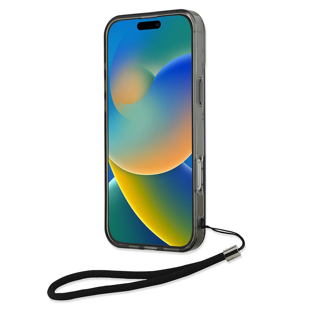 Apple iPhone 16 Pro Uyumlu Kılıf Karl Lagerfeld Orjinal Lisanslı KL Desenli Saydam Bilek Askı İpli Klasik Logolu Kapak - 3