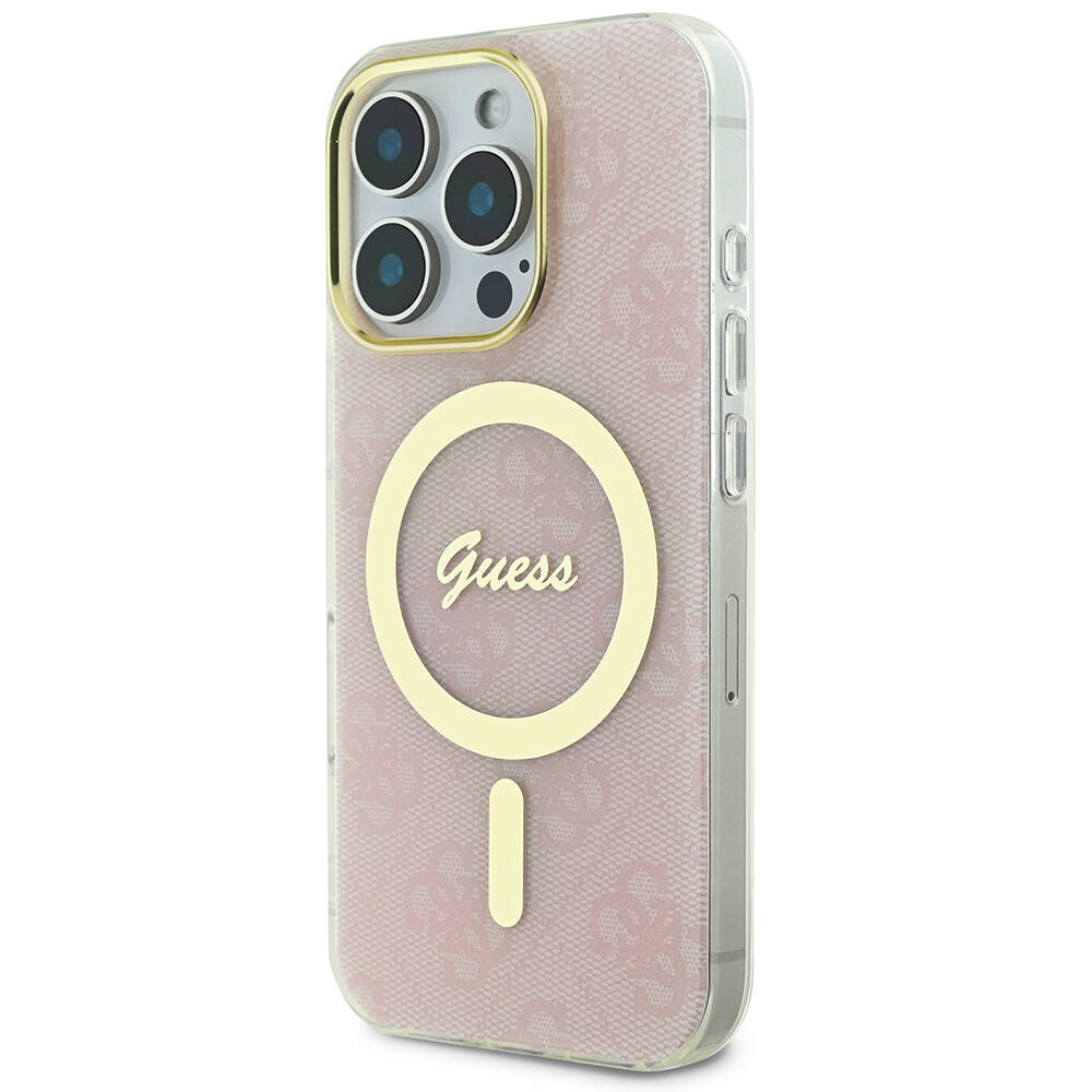 Apple iPhone 16 Pro Max Uyumlu Kılıf Guess Orjinal Lisanslı Magsafe Şarj Özellikli Yazı Logolu 4G Desenli Kapak - 16
