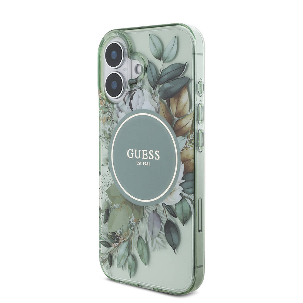 Apple iPhone 16 Plus Uyumlu Kılıf Guess Orjinal Lisanslı Magsafe Şarj Özellikli IML Baskılı Çiçek İnci Bileklikli Kapak - 1