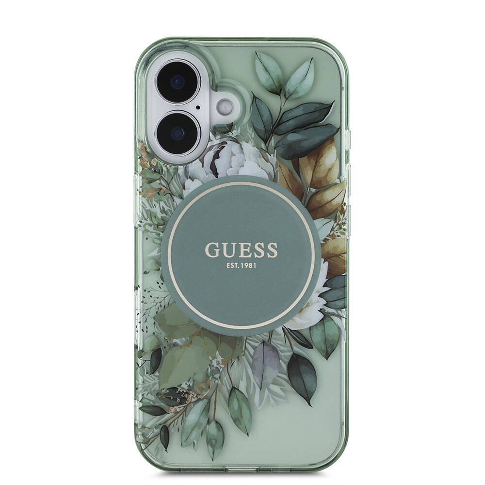 Apple iPhone 16 Plus Uyumlu Kılıf Guess Orjinal Lisanslı Magsafe Şarj Özellikli IML Baskılı Çiçek İnci Bileklikli Kapak - 2