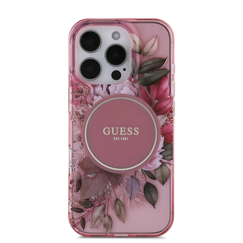 Apple iPhone 16 Pro Max Uyumlu Kılıf Guess Orjinal Lisanslı Magsafe Şarj Özellikli IML Baskılı Çiçek İnci Bileklikli Kapak - 3