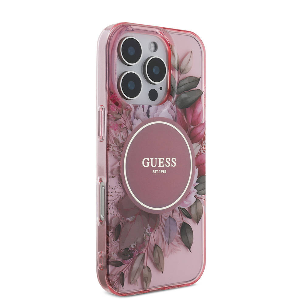 Apple iPhone 16 Pro Max Uyumlu Kılıf Guess Orjinal Lisanslı Magsafe Şarj Özellikli IML Baskılı Çiçek İnci Bileklikli Kapak - 4