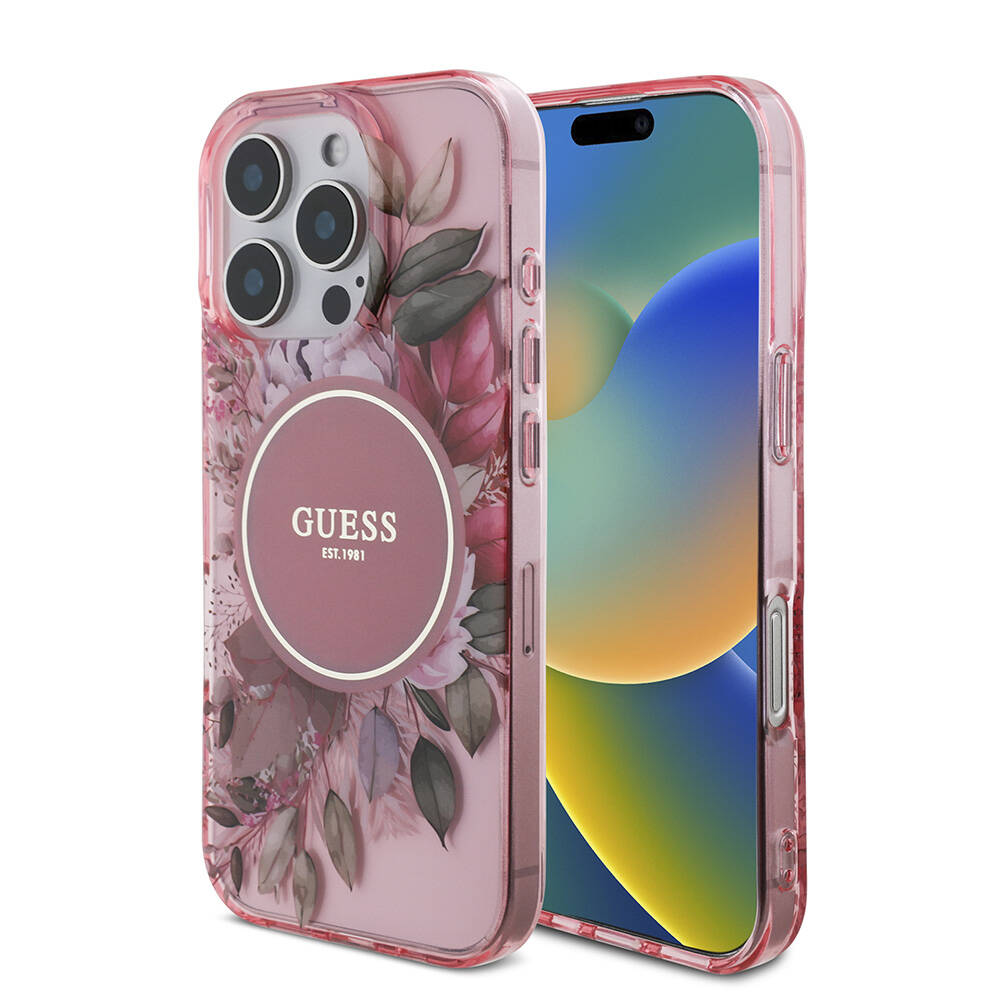 Apple iPhone 16 Pro Max Uyumlu Kılıf Guess Orjinal Lisanslı Magsafe Şarj Özellikli IML Baskılı Çiçek İnci Bileklikli Kapak - 8