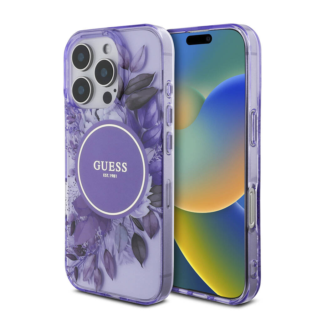 Apple iPhone 16 Pro Max Uyumlu Kılıf Guess Orjinal Lisanslı Magsafe Şarj Özellikli IML Baskılı Çiçek İnci Bileklikli Kapak - 9