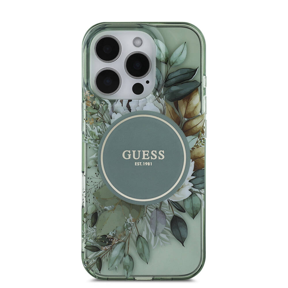 Apple iPhone 16 Pro Max Uyumlu Kılıf Guess Orjinal Lisanslı Magsafe Şarj Özellikli IML Baskılı Çiçek İnci Bileklikli Kapak - 18